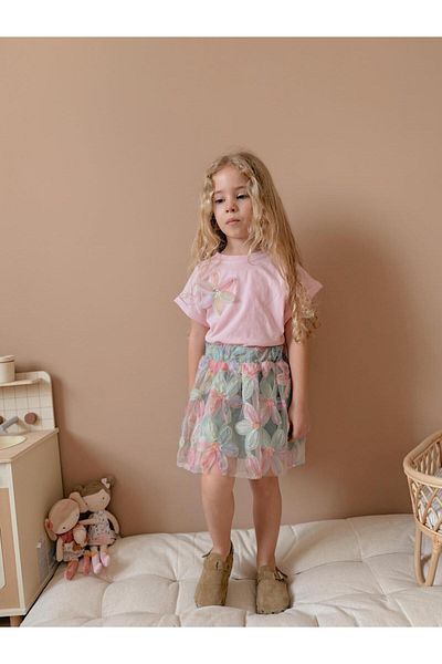 YİGİT BUTİK Yigit Butik Floral Patterned Skirt Girl's Bottom Top Set