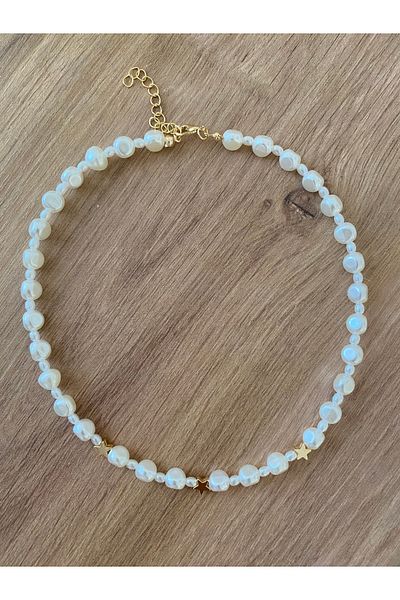 Stoneday Trapezoid Baroque Pearl Gold Star Detailed Summer Necklace