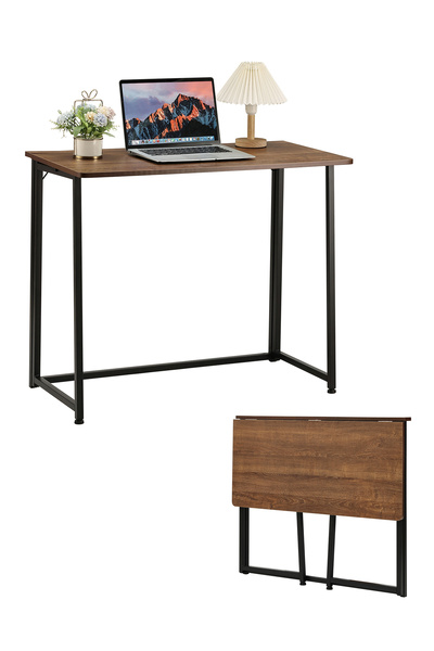 Lawazim طاولة قابلة للطي 90×45×73 سم، مكتب بدون تجميع، بإطار حديدي، طاولة كمب...