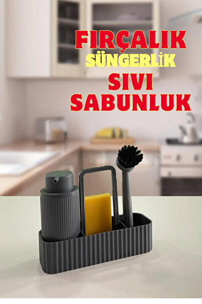 UFİX Beyaz Fırçalı Mutfak Lavabo Seti Tezgah Üstü Sıvı Sabunluk Fırçalık Süng...