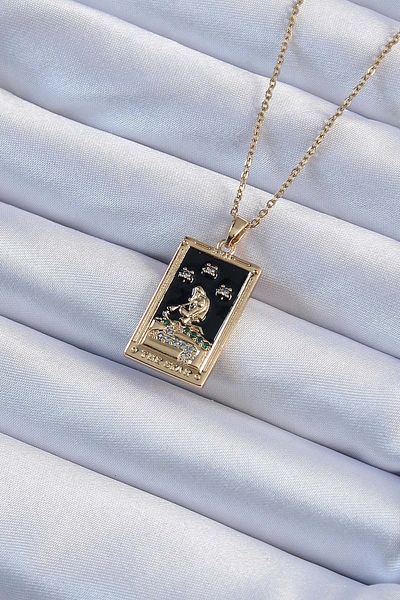 Skygo 316L Steel Chain Gold Color Zircon Stone Black Enamel Girl Figure Tarot Necklace - Tj-Bko9227