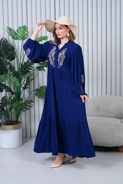 EL jadida Women's Sequin Embroidered Embroidered Plus Size Hijab Dress Navy Blue