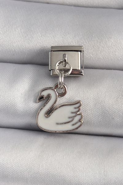 Skygo White Swan Model Nomination Charm - 316L Steel Silver Color Dangle Tj-Bc1160