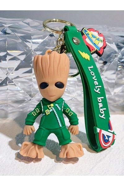 VerdeHome Baby Groot Keychain–Marvel Themed Movie Character Design, Rubber Material, Green Jumpsuit Groot
