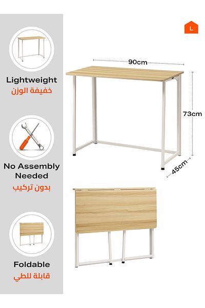Lawazim Folding Table 90x45x73cm No-Assembly Desk with Iron Frame Computer Table Office Table
