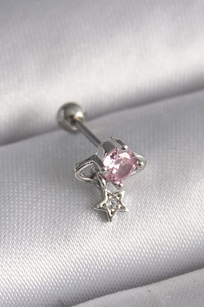 Skygo 316L Steel Silver Color Pink Zircon Stone Dangle Star Detail Tragus Piercing - Tj-Pr1237