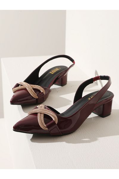 GNIST By Styli Embellished Pointed Toe Block Heel Slingback Shoes