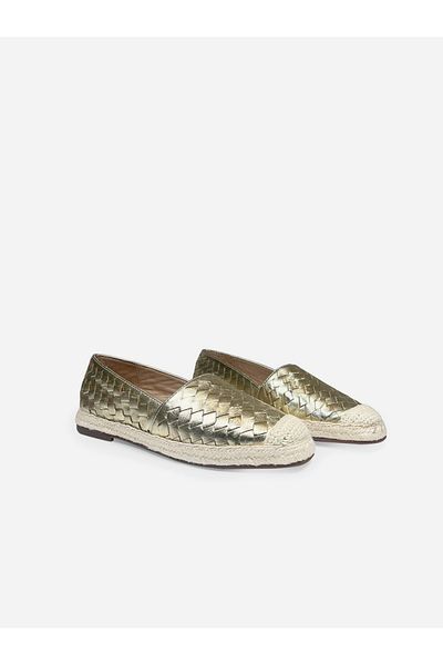 Heel Your Sole By Styli Women Gold Weave Design Cap Toe Leather Espadrilles