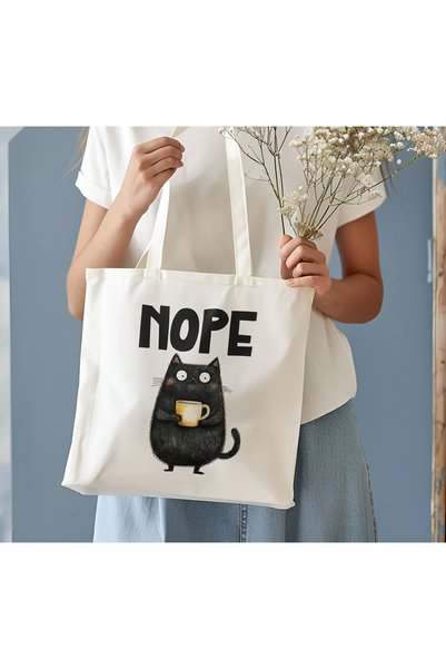 PESHLİSTORE Nope - Cat Patterned Cloth Bag