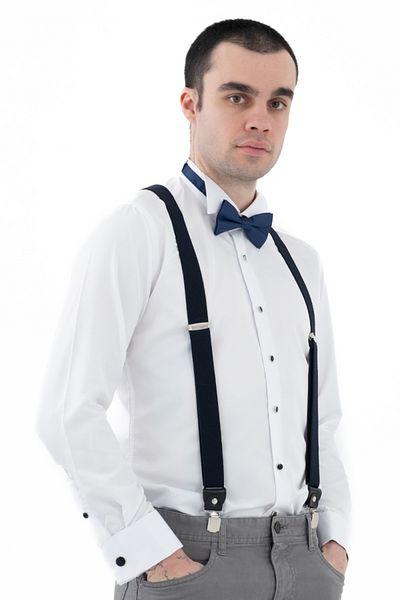 ELROZO Leather Connected Trouser Strap and Bow Tie Set