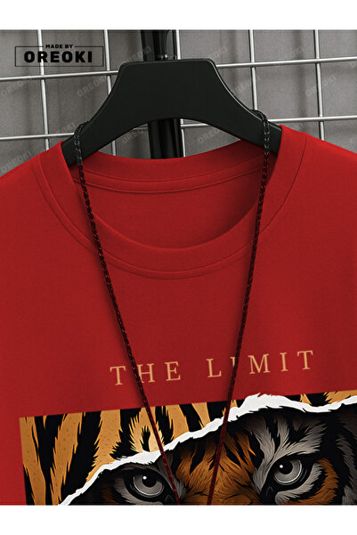 EFFRENATU No Border Tiger Printed Cotton Men's Red T-Shirt-Black Shorts Set