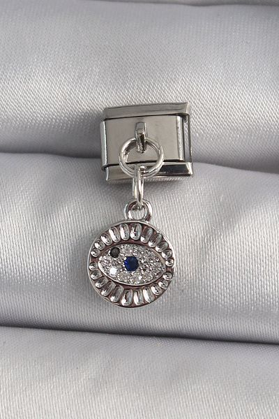 Skygo Silver Color 316L Steel Eye Model Zircon Stone Charm Nomination