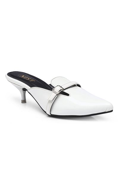 GNIST By Styli Buckle Detail Pointed Toe Kitten Heel Mules