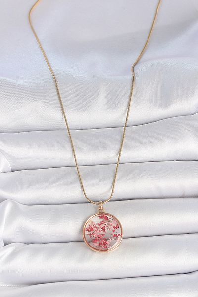 Skygo 316L Steel Gold Color Chain Epoxy Natural Flower Model Women's Necklace - Tj-Bko10069