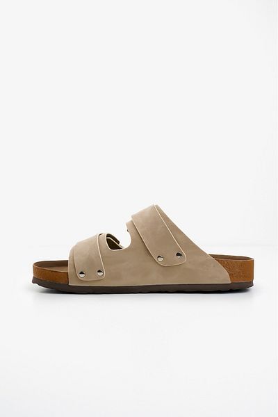 Shupe Γυναικείες Ανδρικές Μπεζ Velcro Διπλές Ρίγες Suade Nubuck Δερμάτινες Αθλητικές Παντόφλες