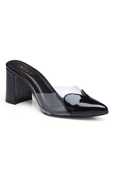 GNIST By Styli Transparent Pointed Toe Block Heel Mules