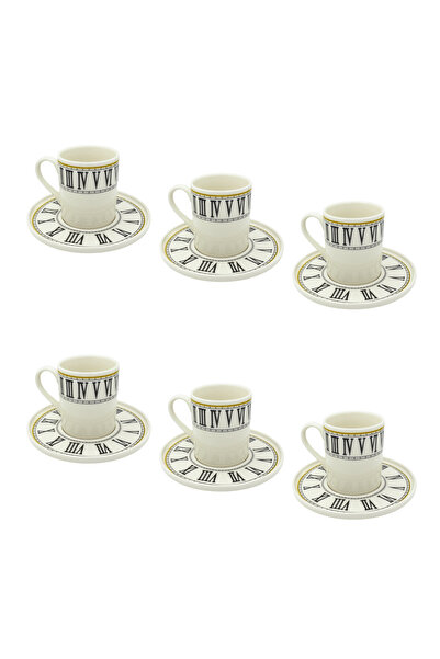 EVİMİA Saat Desenli 6 Kişilik Porselen Kahve Fincan Takımı