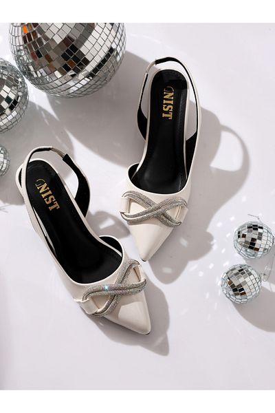 GNIST By Styli Embellished Pointed Toe Block Heel Slingback Shoes