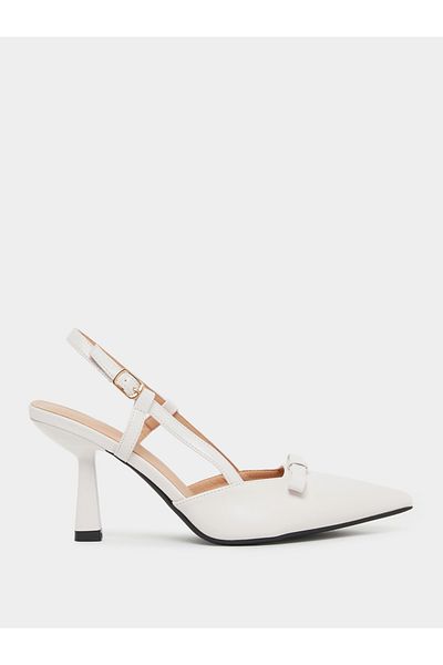 Styli Bow Detail Pointed Toe Slingback Stiletto Heel Shoes