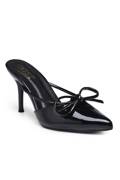 GNIST By Styli Plain Pointed Toe Stiletto Heel Mules with Bow Detail