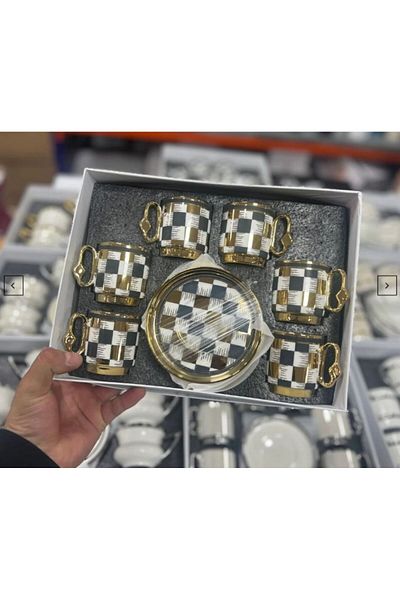 hinezahome Gold Checkerboard Cup Set for 6 People
