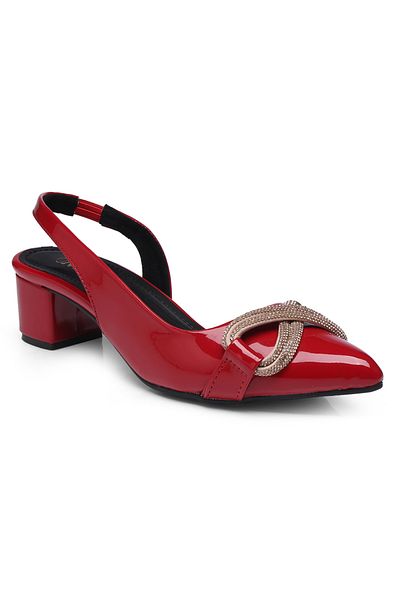 GNIST By Styli Embellished Pointed Toe Block Heel Slingback Shoes