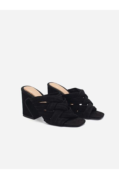 Heel Your Sole By Styli Women Black Plain Criss Cross Leather Block Heel Sandals