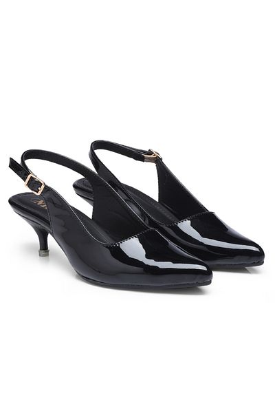 GNIST By Styli Plain Pointed Toe Kitten Heel Slingback Shoes