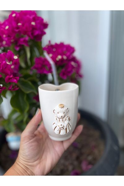 Mugtasarım 24K Gold Gilded Handmade Ceramic Tedi Cold Coffee Cup 250 ml