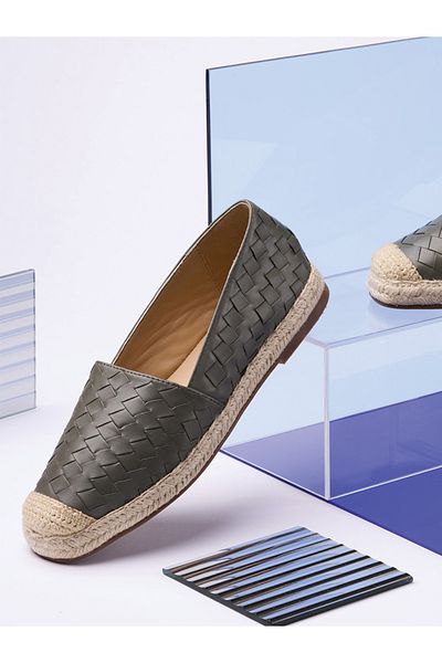 Heel Your Sole By Styli Women Grey Weave Design Cap Toe Leather Espadrilles
