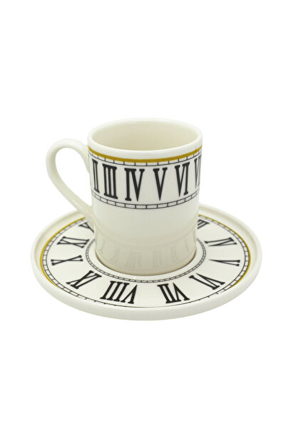 EVİMİA Saat Desenli 6 Kişilik Porselen Kahve Fincan Takımı