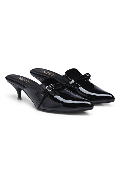 GNIST By Styli Buckle Detail Pointed Toe Kitten Heel Mules