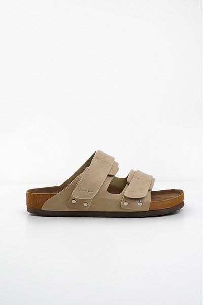 Shupe Γυναικείες Ανδρικές Μπεζ Velcro Διπλές Ρίγες Suade Nubuck Δερμάτινες Αθλητικές Παντόφλες