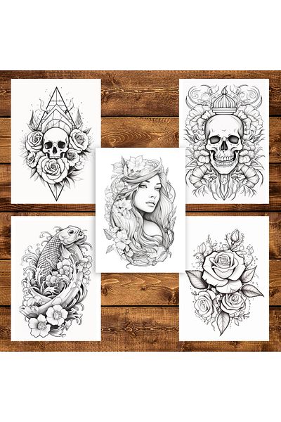 Legendary Gifts Carte de colorat pentru adulti, 50 de ilustratii, Tatuaje - Volumul I106 pagini