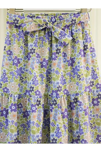 Modamorfo Floral Piece Skirt with Belt - Purple