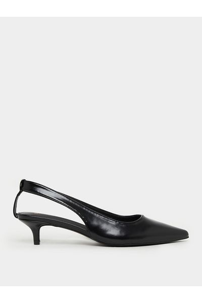 Styli Plain Pointed Toe Kitten Heel Slingback Shoes