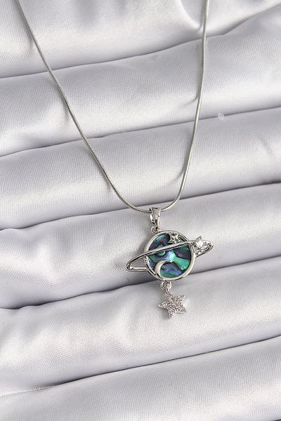 Skygo 316L Steel Silver Color Chain Zircon Stone Planet Model Women's Necklace - Tj-Bko9478