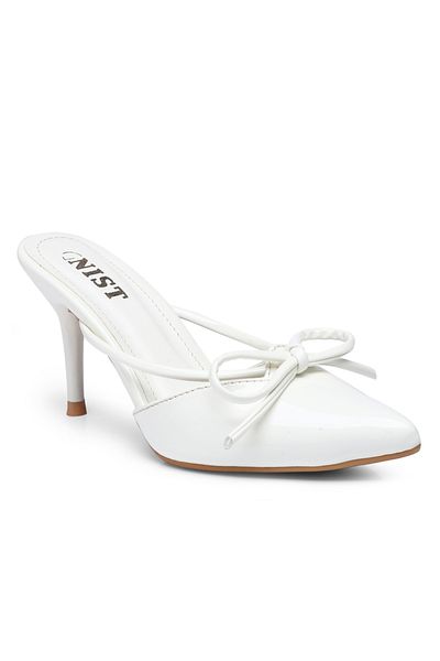 GNIST By Styli Plain Pointed Toe Stiletto Heel Mules with Bow Detail