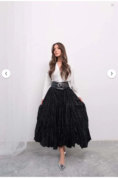 PİNK FLY Fusta maxi boemă pliată din satin lucios, importată, bej, pentru femei, cu talie înaltă, design elegant și confortabil