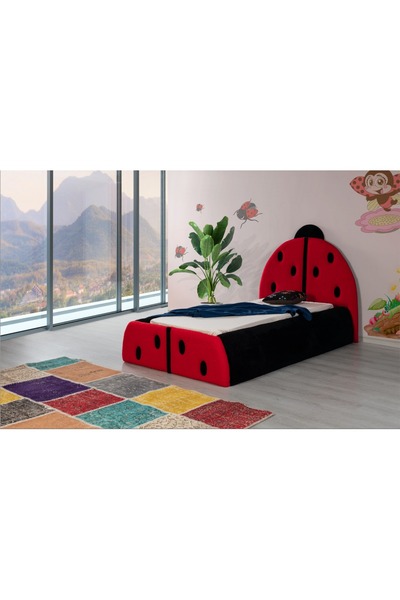 Mobilya Stant Most Uğur Böceği Tek Kişilik Karyola Teddy Kumaş 90x190 Yatak İ...