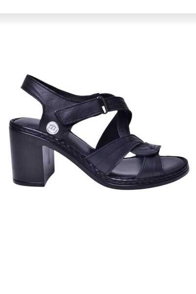 Mammamia 2505 Sandale cu toc gros din piele naturală cu velcro