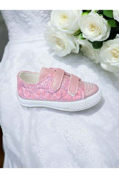 PATİK BEBE KIZ ÇOCUK PEMBE RENK TAŞLI BANTLI ŞIK AYAKKABI
