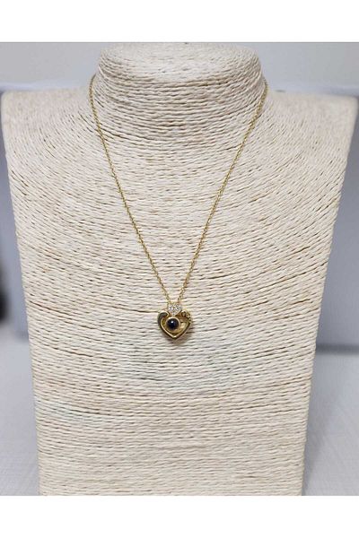 ESI Accessory Gold Steel Necklace with Nested Heart Detail and Drop Icon