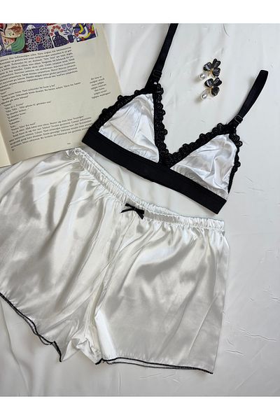 ROZENİN LINGERIE Patterned Satin Bralet Shorts Pajama Set