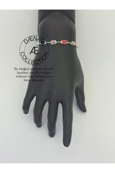 Daynav Silver Color Colorful Stone Detailed Bracelet