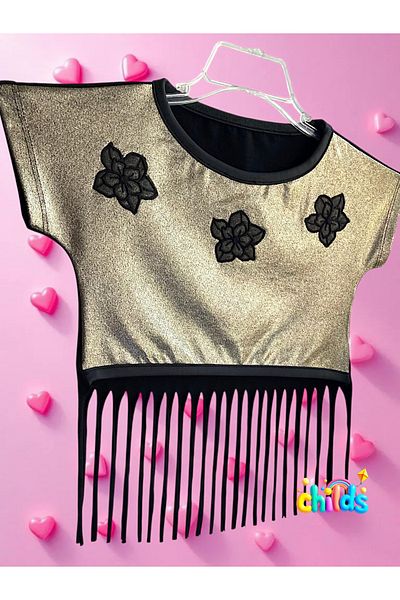 childs Bottom Top Summer Girls' Two-Piece Suit Tassel Short Top Below the Knee Lycra Combed Cotton Thai.
