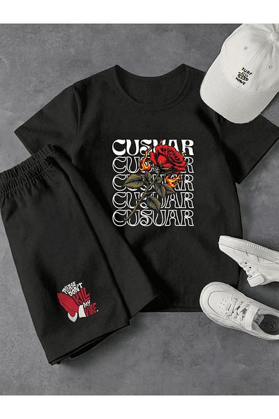 Frisson Unisex Cotton Crew Neck Casual T-Shirt / Shorts Set Printed