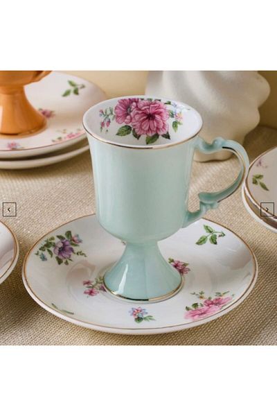 hinezahome English Flower Perselen Cup Set for 6 People