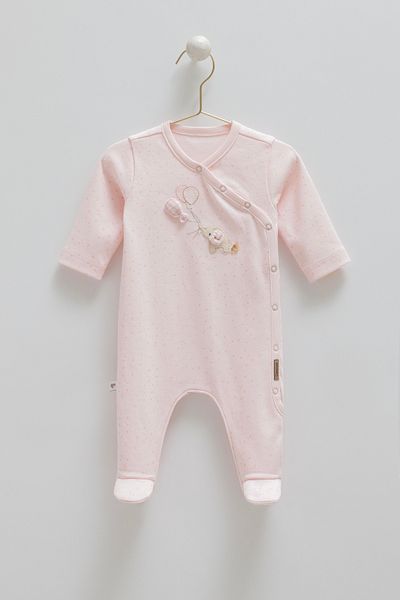 Caramell Elephant Embroidered Baby Romper 100% Cotton Interlock Fabric Side Snaps 0-6 Months