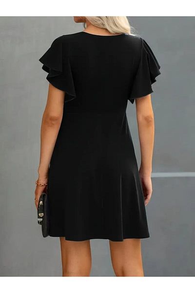 Monapera Crew Neck Ruffle Short Sleeve Mini Flared Dress